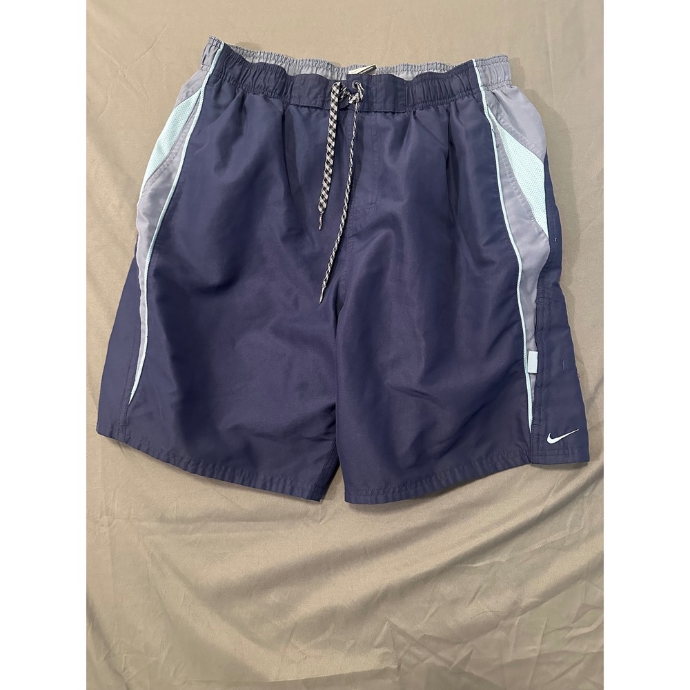 Nike Mens Swim Trunks Navy Blue Grey Mesh Lined Board Shorts Size Large